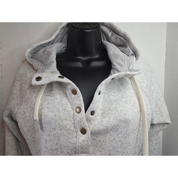 Thread Supply Heather Ivory Speckled Knit Hoodie Pullover Fleece Lined XS Snaps‎ - Picture 2 of 7